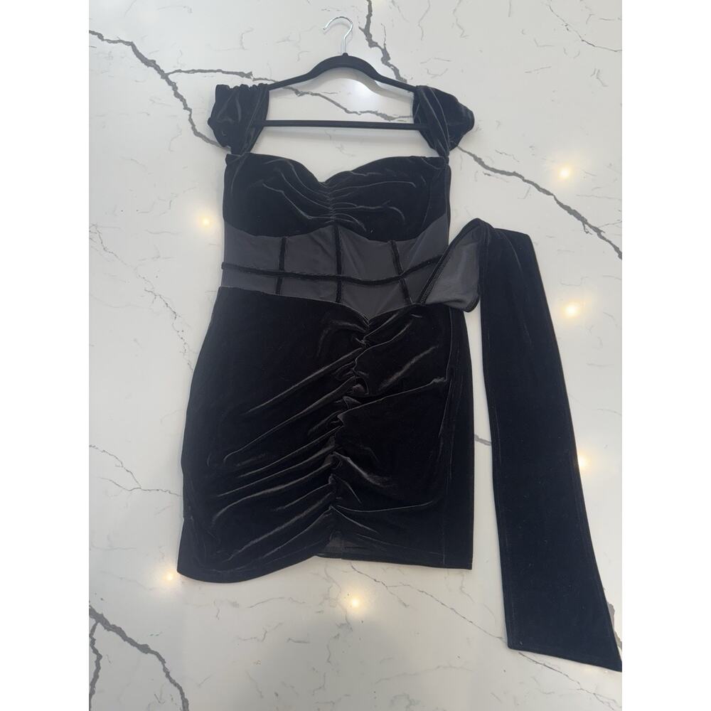 Unbranded Black Velvet Mesh Corset Ruched Mini Dress Women Tag XL Gothic Party